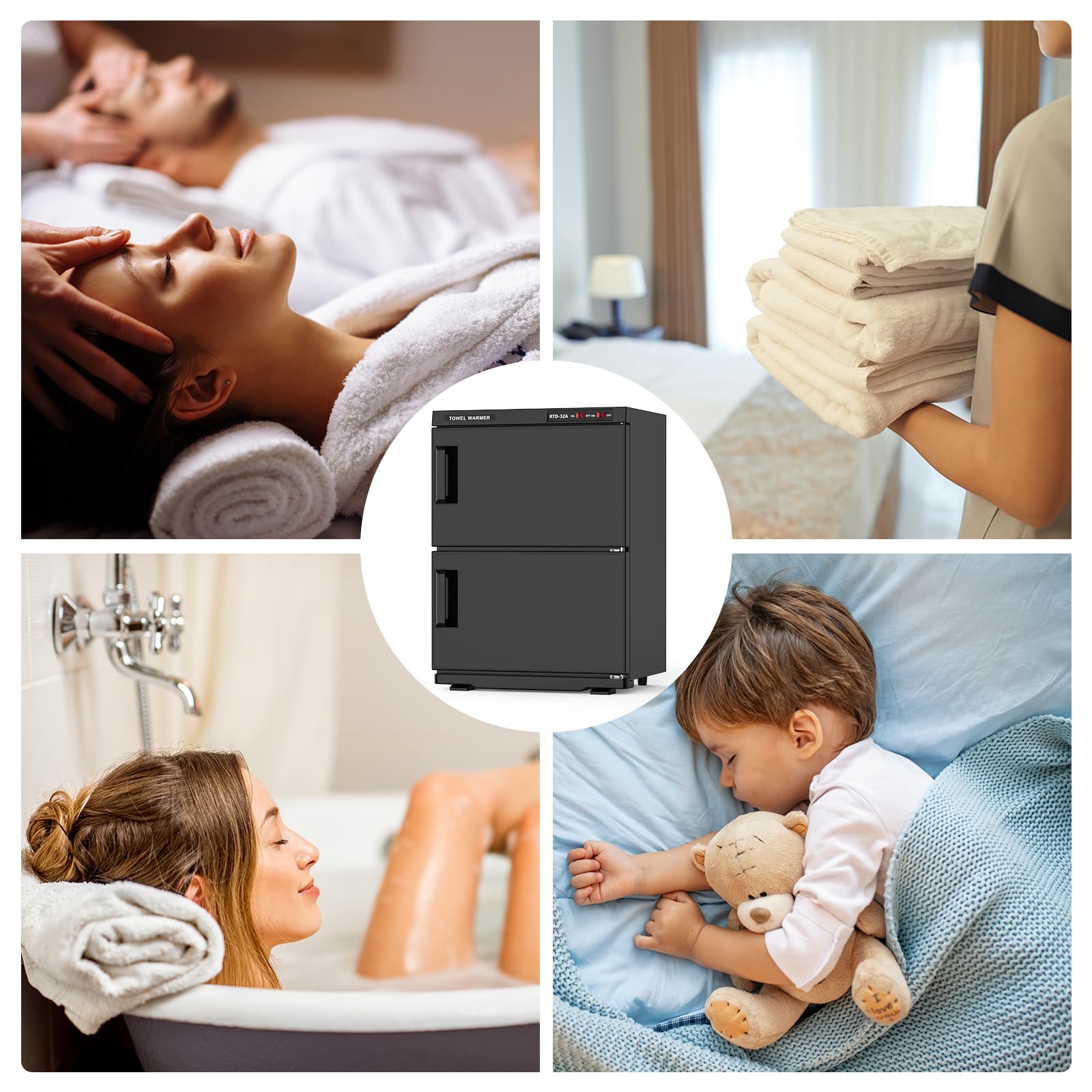 32L Professional Towel Warmer Cabinet for Spa & Salon - Large Capacity Double Door Towel Heater for Bathroom, Esthetician Use - Black | Perfect for Home Spa, Salon Treatment Rooms & Luxury Bathrooms