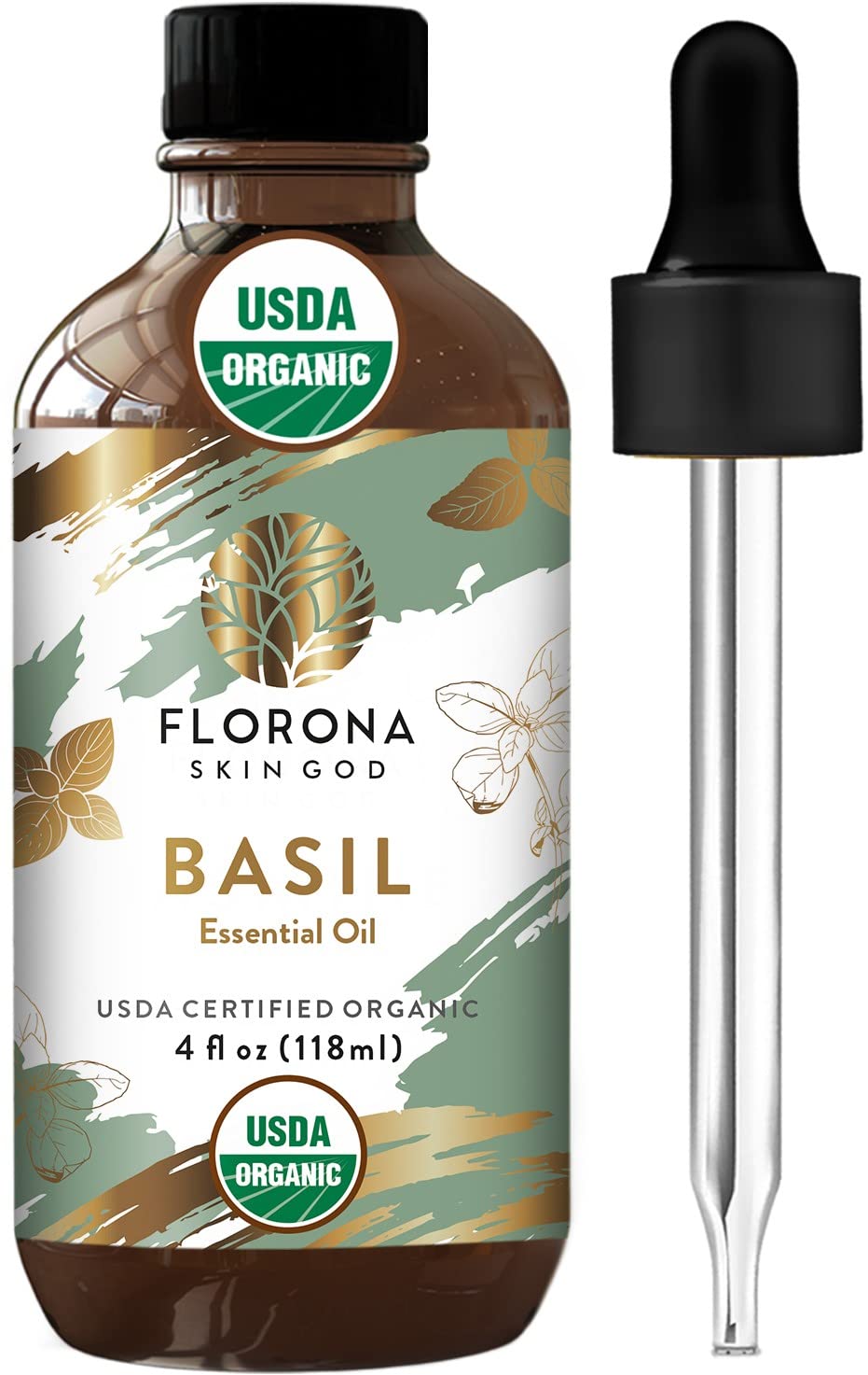 Organic Basil Essential Oil 4oz - USDA Certified for Hair, Skin & Aromatherapy - Perfect for Diffusers & Massage