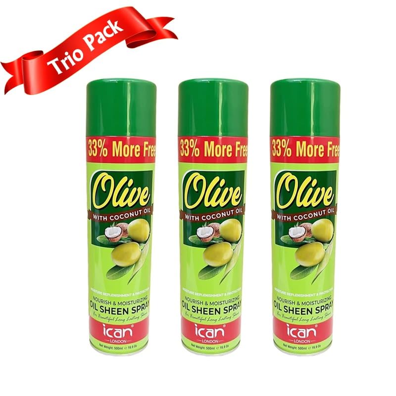London Olive Oil & Coconut Oil Moisturizing Sheen Spray - 3 Pack (500ml Each) for Hair Hydration & Shine - Perfect for Dry, Damaged Hair & Daily Styling