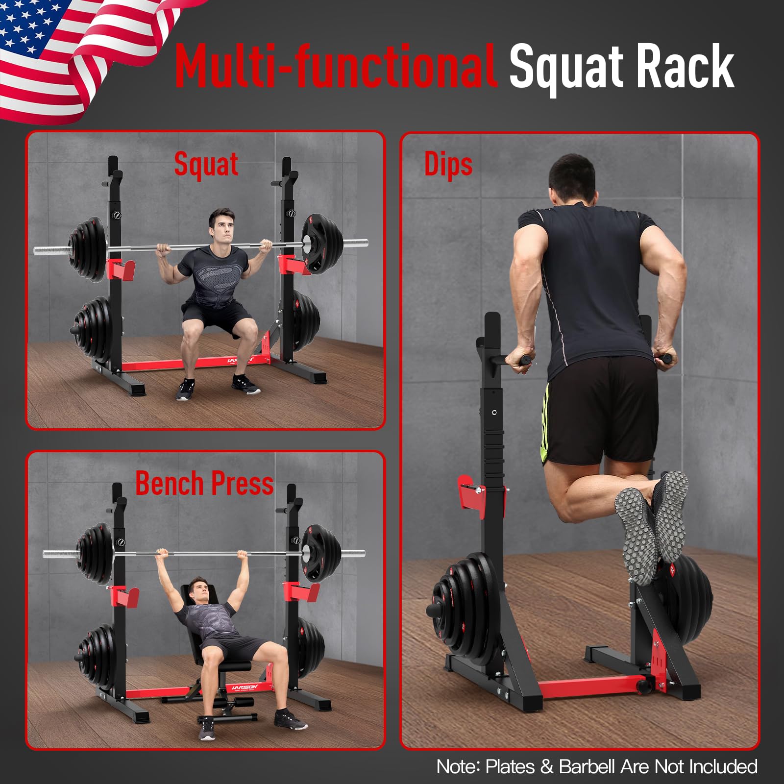 HARISON Heavy Duty Squat Rack & Power Cage - Adjustable Bench Press Rack for Home Gym, Multi-functional Weight Lifting Equipment with Barbell Storage | Perfect for Strength Training, CrossFit & Home Workouts