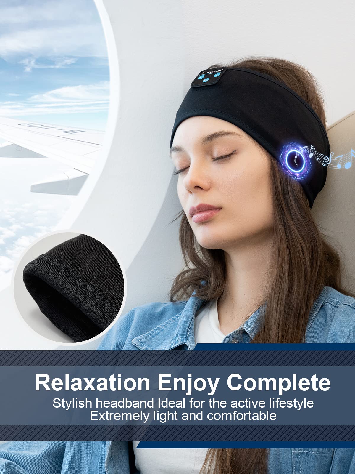 Wireless Bluetooth Sleep Headband with Built-in HD Stereo Headphones - 10-Hour Battery Life for Sleeping, Travel, Workout, Yoga & Meditation - Soft Comfortable Sleep Mask for Men & Women - Perfect Gift for Home, Office & Outdoor Activities (Dark Black)