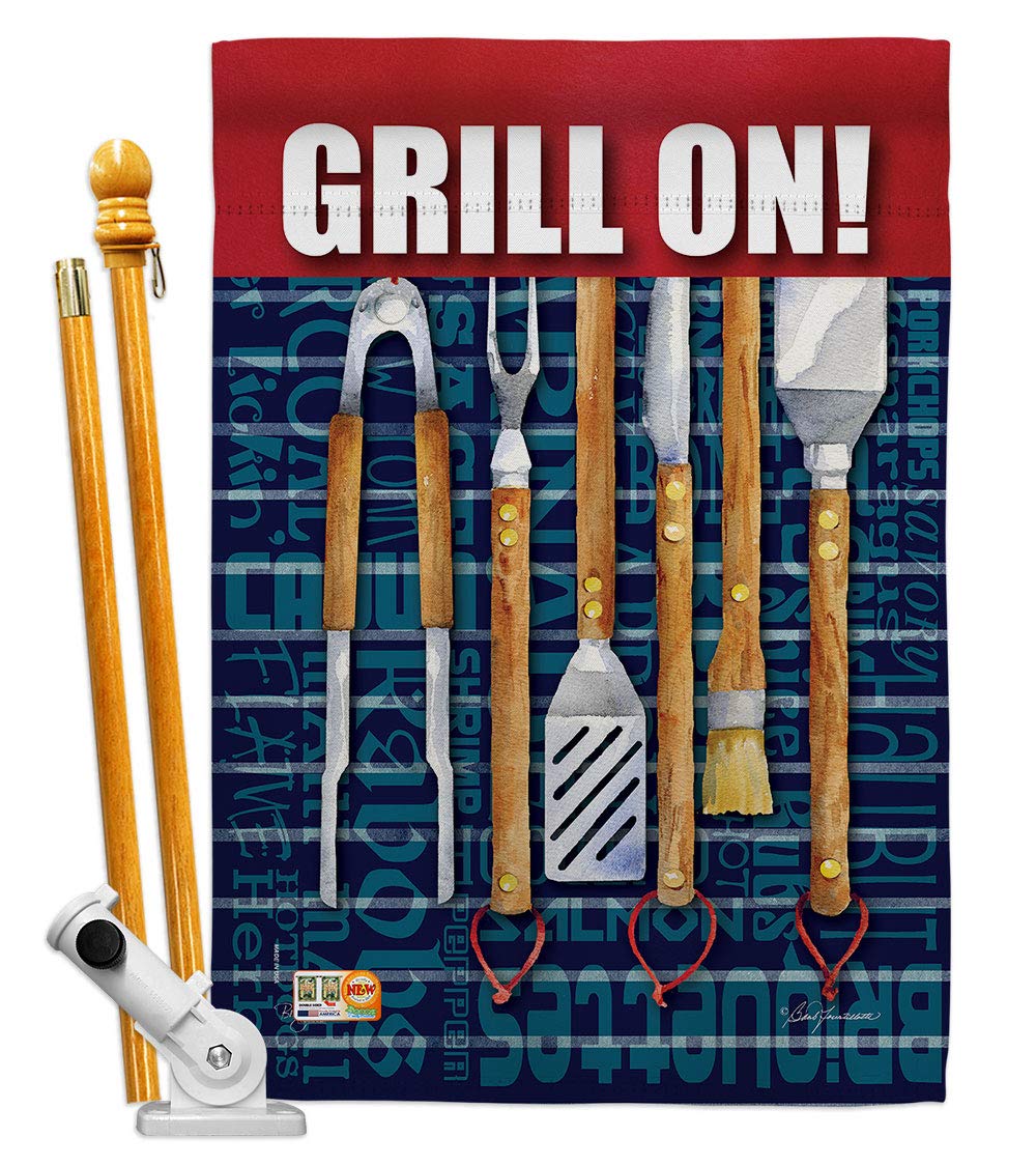 Summer Fun Grill House Flag Set 28x40in w/Flagpole - Outdoor Decor