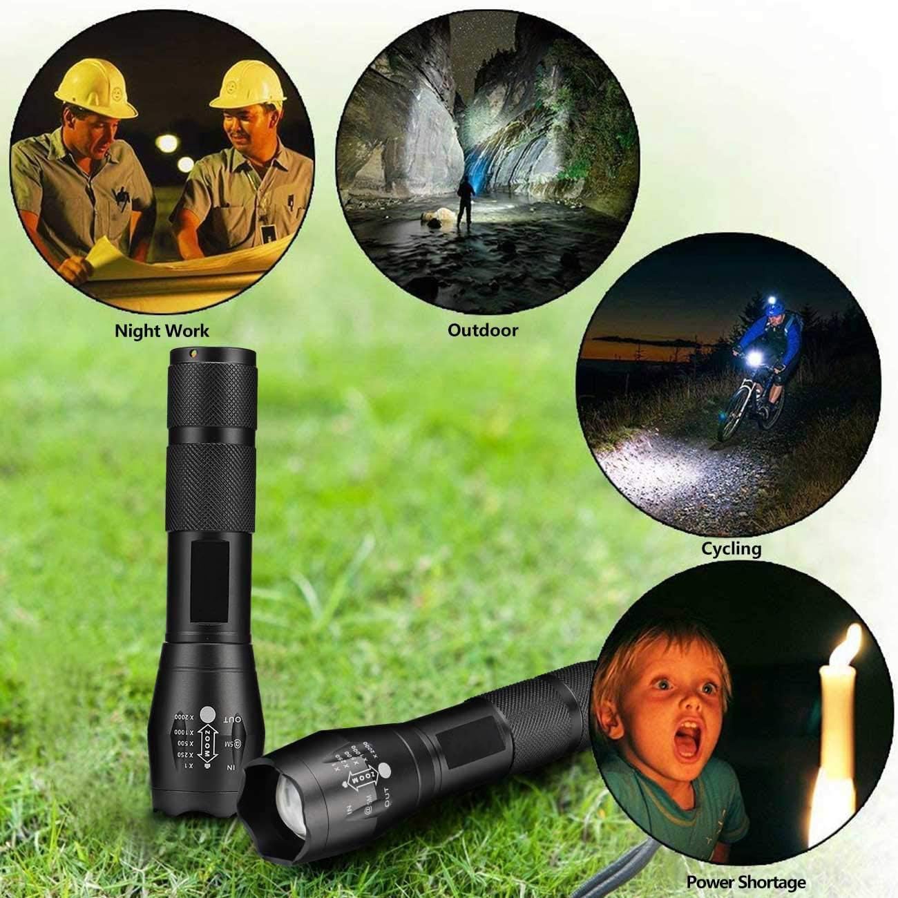 Super Bright LED Flashlight with 18650 Battery Charger - 5 Modes Adjustable, High Lumens, Compact Design for Camping, Hiking, Outdoor Adventures & Emergency Situations