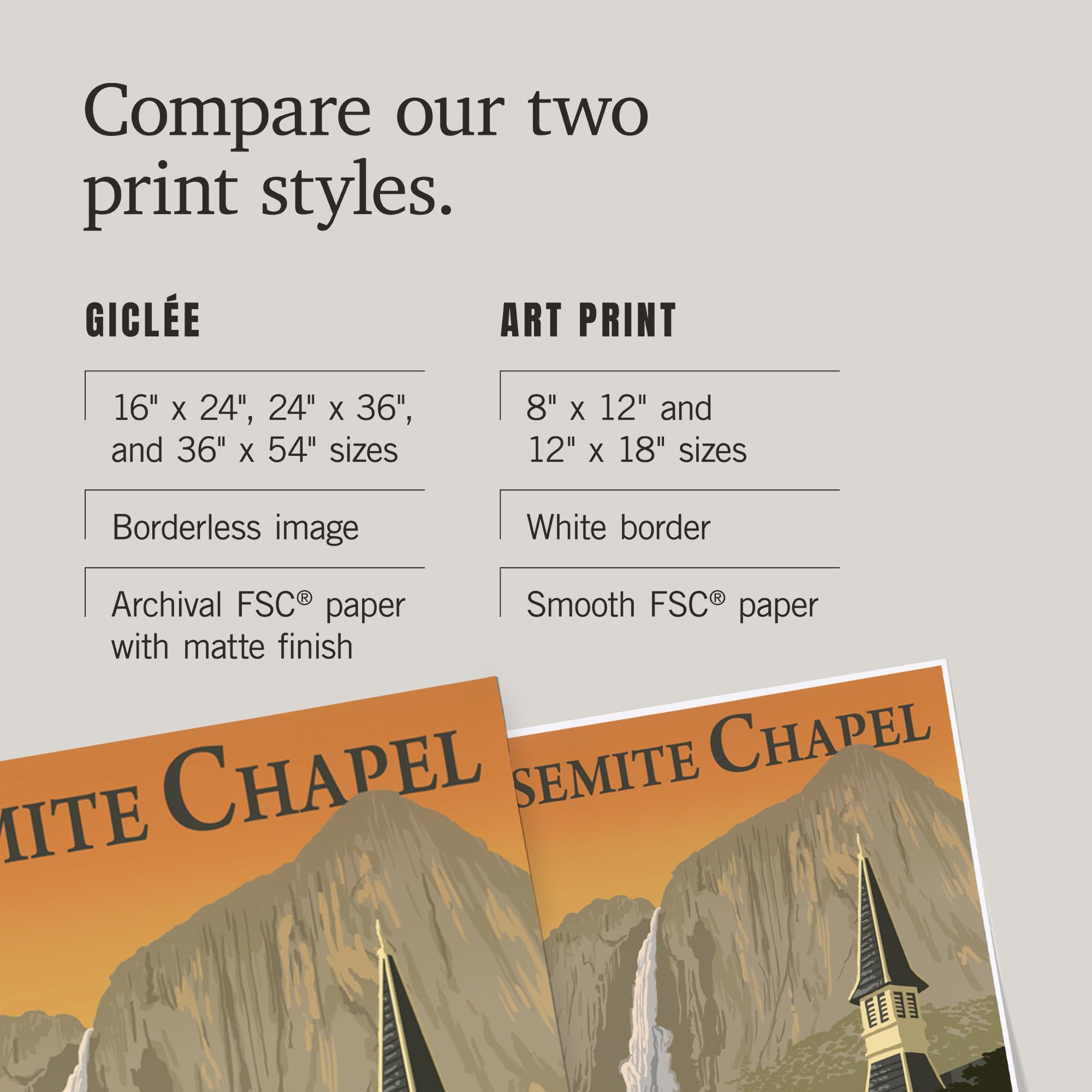 Lantern Press 16x24 Inch Premium Giclee Art Print - Yosemite Chapel & Yosemite Falls Landscape Wall Decor - Perfect for Living Room, Bedroom & Office