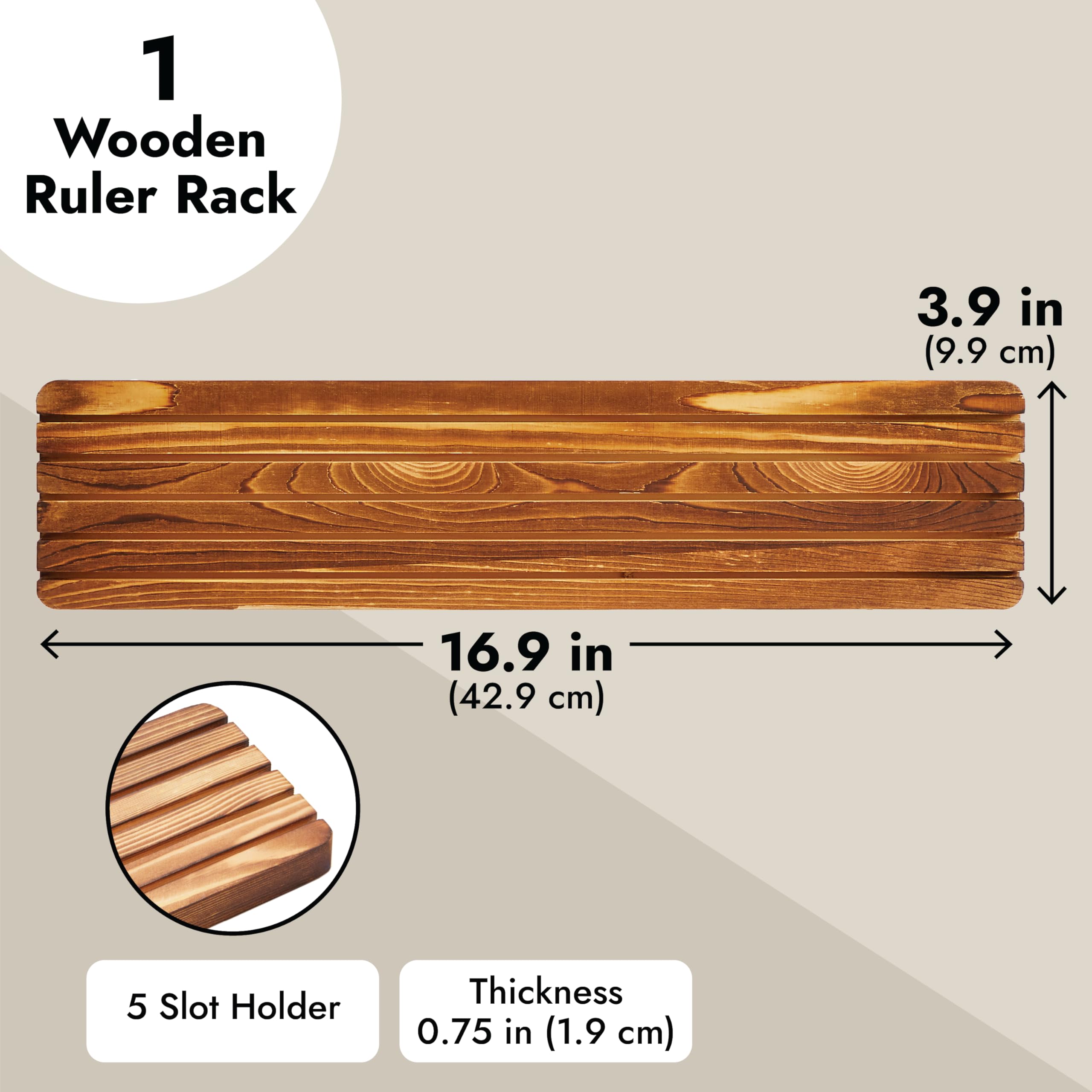 5-Slot Wooden Quilting Ruler Stand & Template Organizer - 17 x 4 Inches Sewing Storage for Quilting, Patchwork & Crafting - Perfect for Sewing Rooms, Craft Tables & DIY Projects