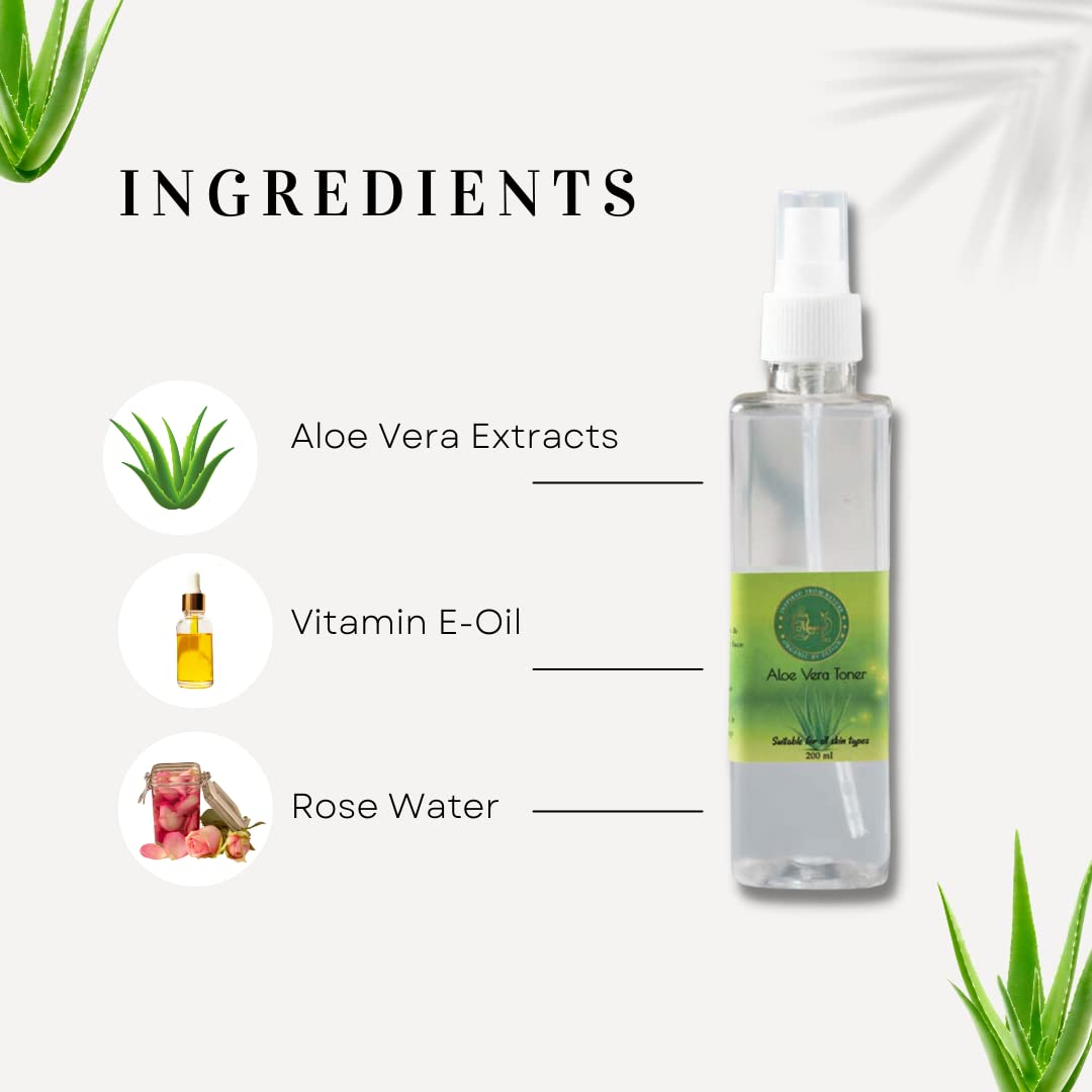 Magical Aloe Vera Toner with Rosewater & Vitamin E Oil | Hydrating & Soothing Facial Toner for Dry & Sensitive Skin | 200ml | Perfect for Daily Skincare Routine & Post-Sun Care