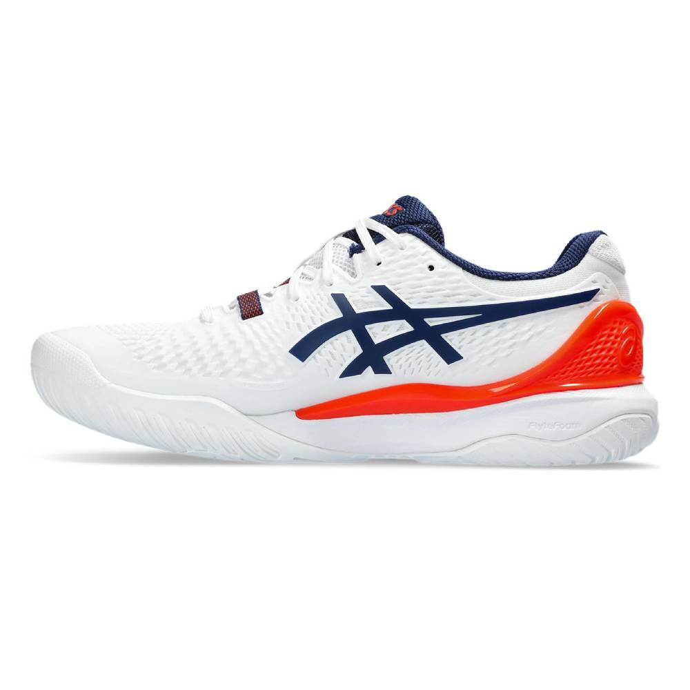 ASICS Gel Resolution 9 Men's Tennis Shoes - White/Blue/Orange - High-Performance Court Shoes for Competitive Play & Training - Perfect for Hard Court Tennis Matches & Gym Workouts