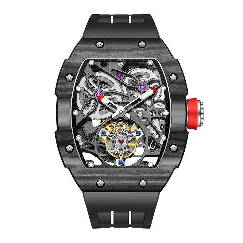 Luxury Haofa 1901 Skeleton Automatic Tourbillon Watch for Men - Carbon Fiber Mechanical Movement with Sapphire Crystal - Perfect for Business, Formal Events & Collector's Display