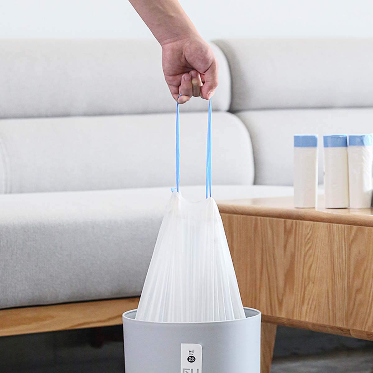 Eco-Friendly Biodegradable Trash Bags - 75 Count Compostable Kitchen Garbage Bags with Drawstring, 3-4 Gallon Recyclable Waste Bags (5 Rolls, White) - Perfect for Food Waste, Home & Office Use