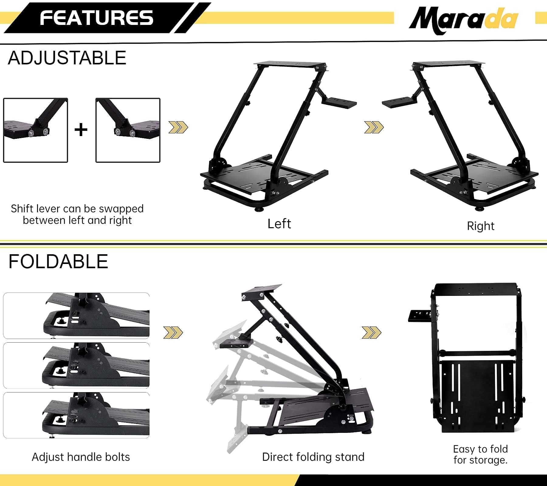 Marada G920 Racing Simulator Cockpit - Compatible with Logitech G27 G25 G29 G920 & Thrustmaster Wheels | Pro Gaming Steering Wheel Stand (Wheel & Pedals Sold Separately) | Perfect for Home Racing Simulation & Esports Training
