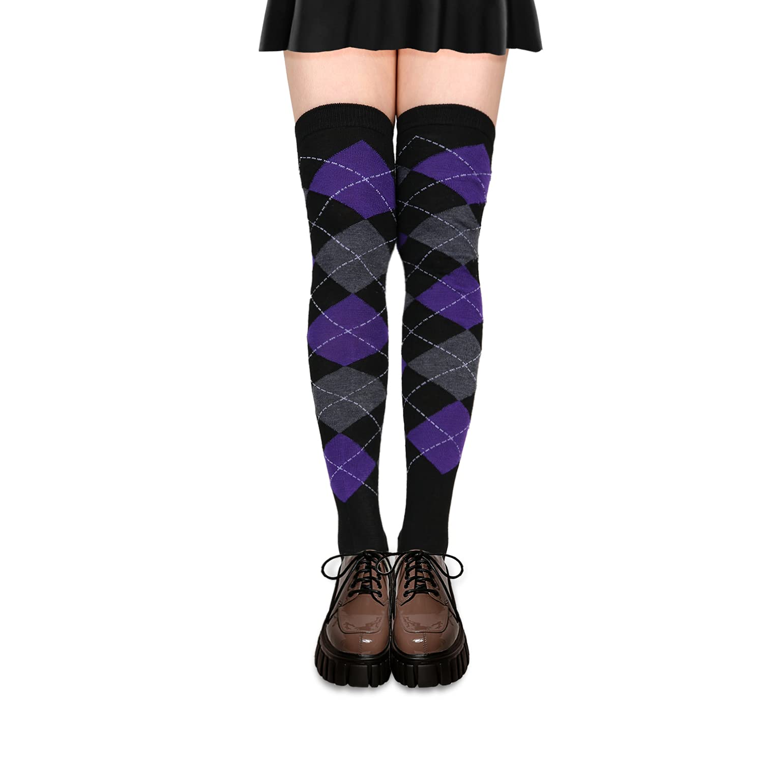 Benefeet Women's Thigh High Argyle Socks - Striped Over Knee Stockings for Fun Outfits