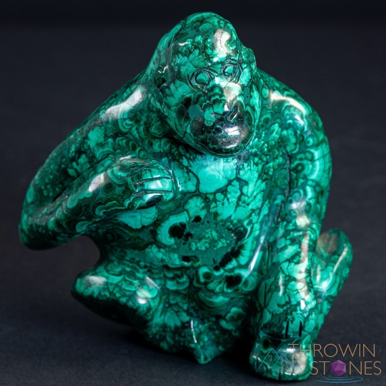 Hand Carved Malachite Gorilla Stone Statue - Large Healing Crystal Home Decor, Housewarming Gift for Office & Living Room | Natural Stone Carving for Meditation & Feng Shui
