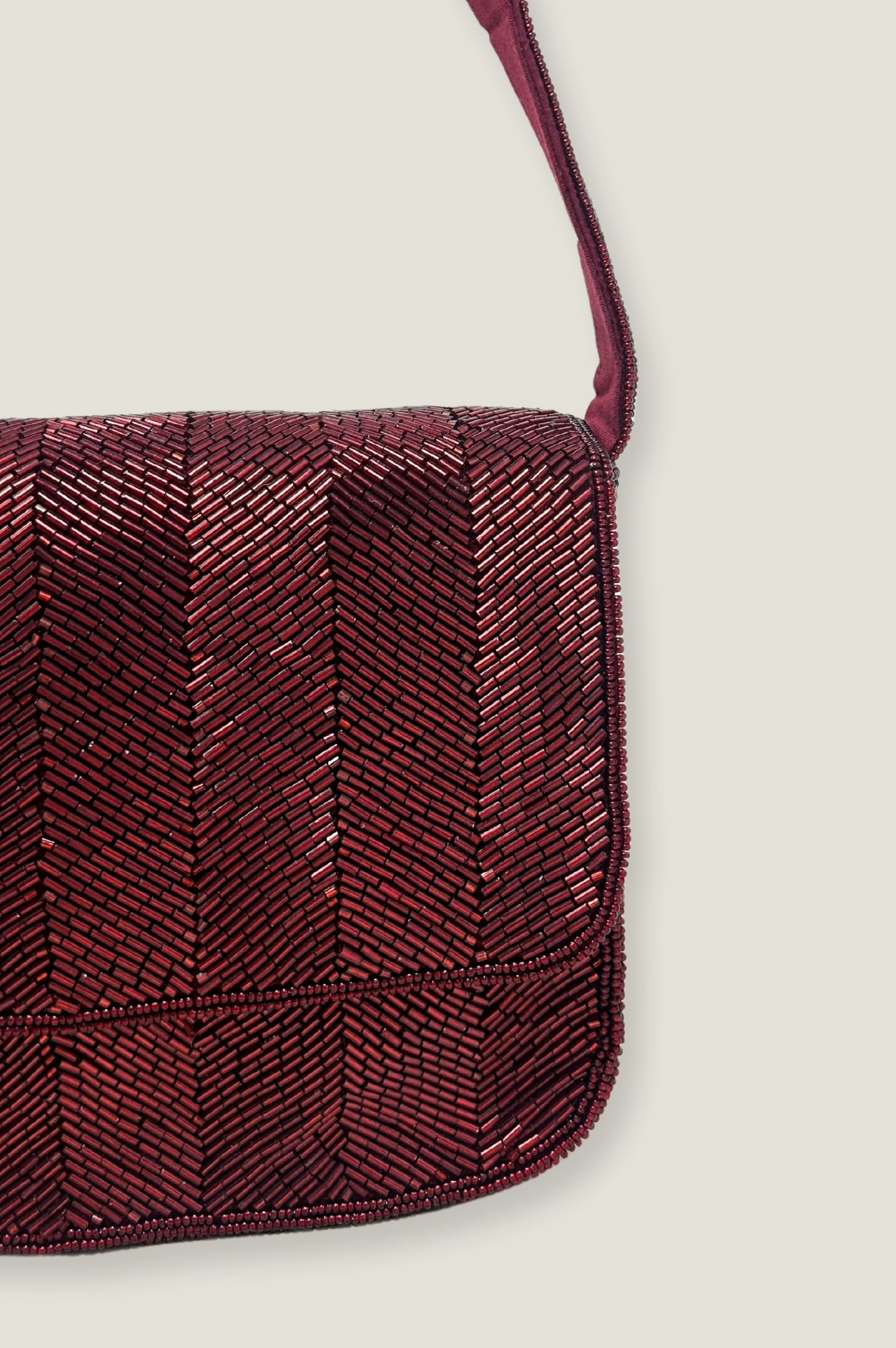 Chevron Wine Beaded Strap Handbag - Elegant Crossbody Purse for Women | Perfect for Parties, Weddings & Evening Events