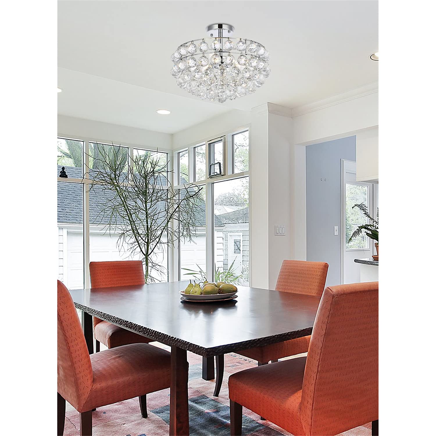 16 Inch Chrome Flush Mount Ceiling Light - Modern Indoor Home Decorative Lighting for Living Room, Bedroom & Kitchen | Bright Savannah Design