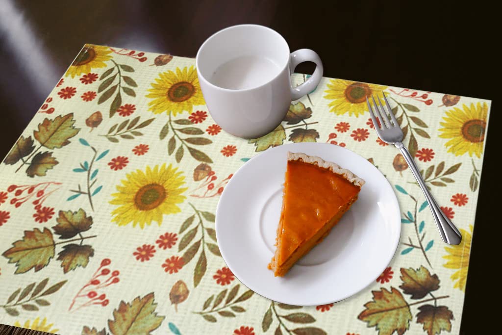 Maple Leaves Fall Placemats Set of 4 - Linen Sunflower Thanksgiving Table Mats for Dining, Harvest Decor - Perfect for Autumn Dinner Parties, Thanksgiving Feast & Cozy Home Kitchen Decor