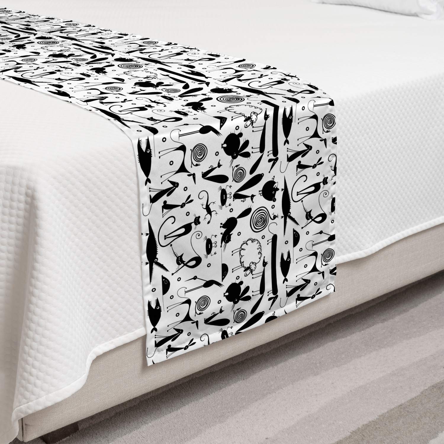 Ambesonne Animal Bed Runner Set - Sheep, Rabbit, Fox Print for Home & Hotel Decor
