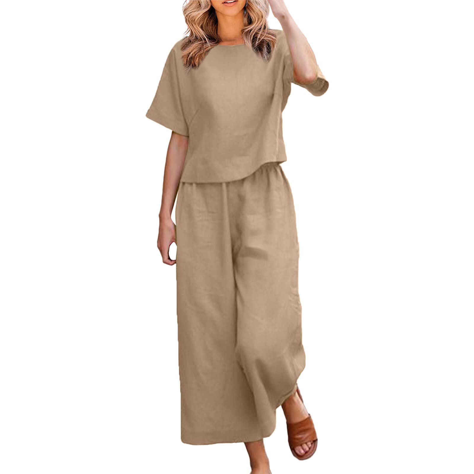 **Women's Plus Size 2-Piece Lounge Set - Summer Wide Leg Pants & Short Sleeve Top | Casual Outfits for Home, Travel & Relaxation**