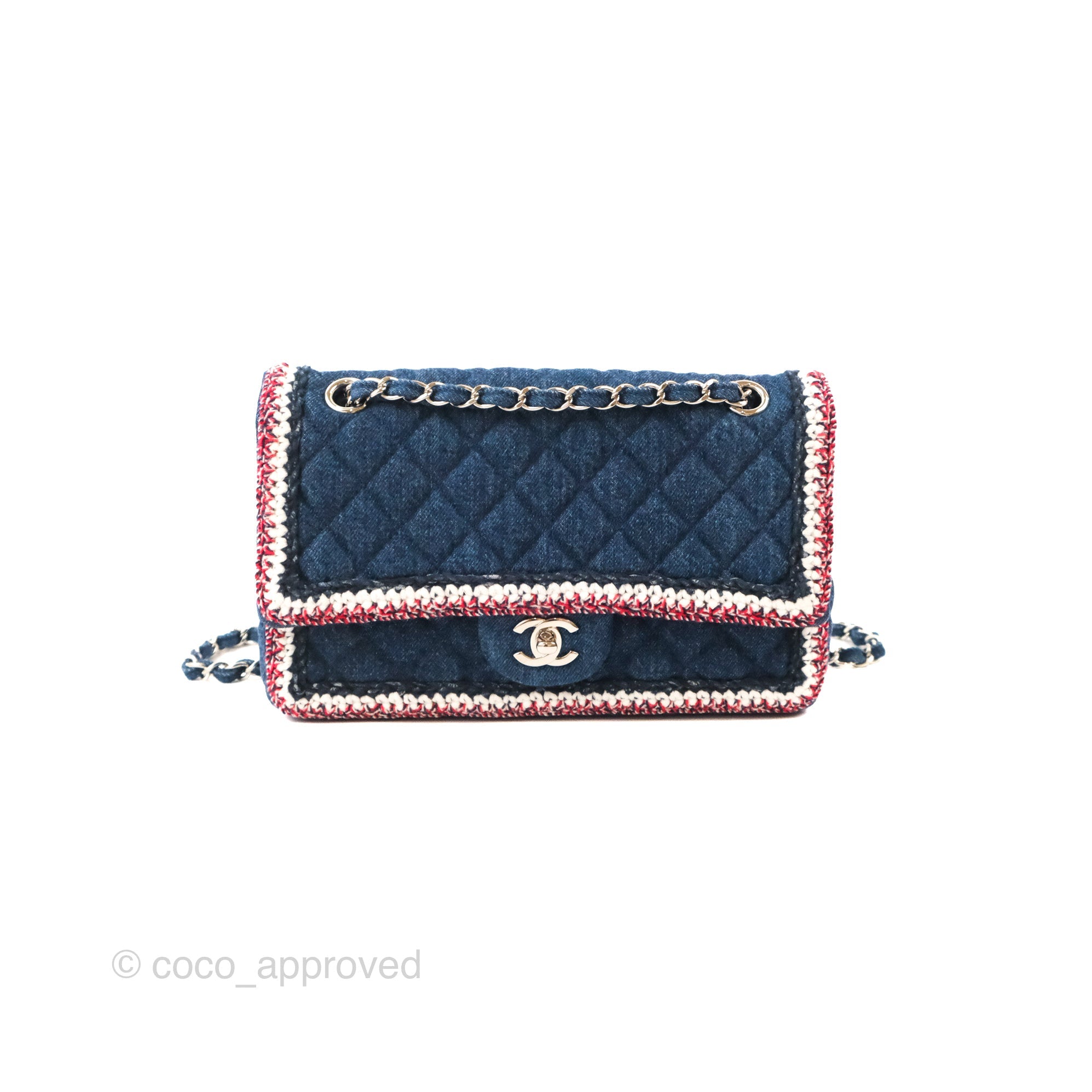 Chanel Classic Flap Bag Dark Blue Denim with Braided Silver Hardware 18A Collection - Luxury Designer Handbag for Women, Perfect for Evening Events & Special Occasions