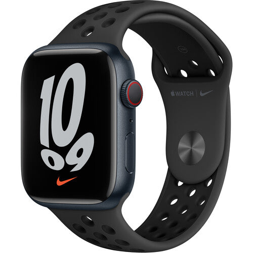 Apple Watch Nike Series 7 45mm GPS + Cellular Smartwatch - Midnight Aluminum Case with Anthracite Sport Band (MKJL3LL/A) - Perfect for Running, Fitness Tracking & Everyday Wear