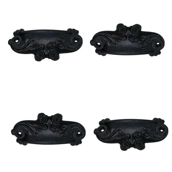 4 Pack Matte Black Cabinet Drawer Pulls - Flat Black Kitchen Cabinet Handles & Cup Pulls for Modern Home & Office Furniture Hardware