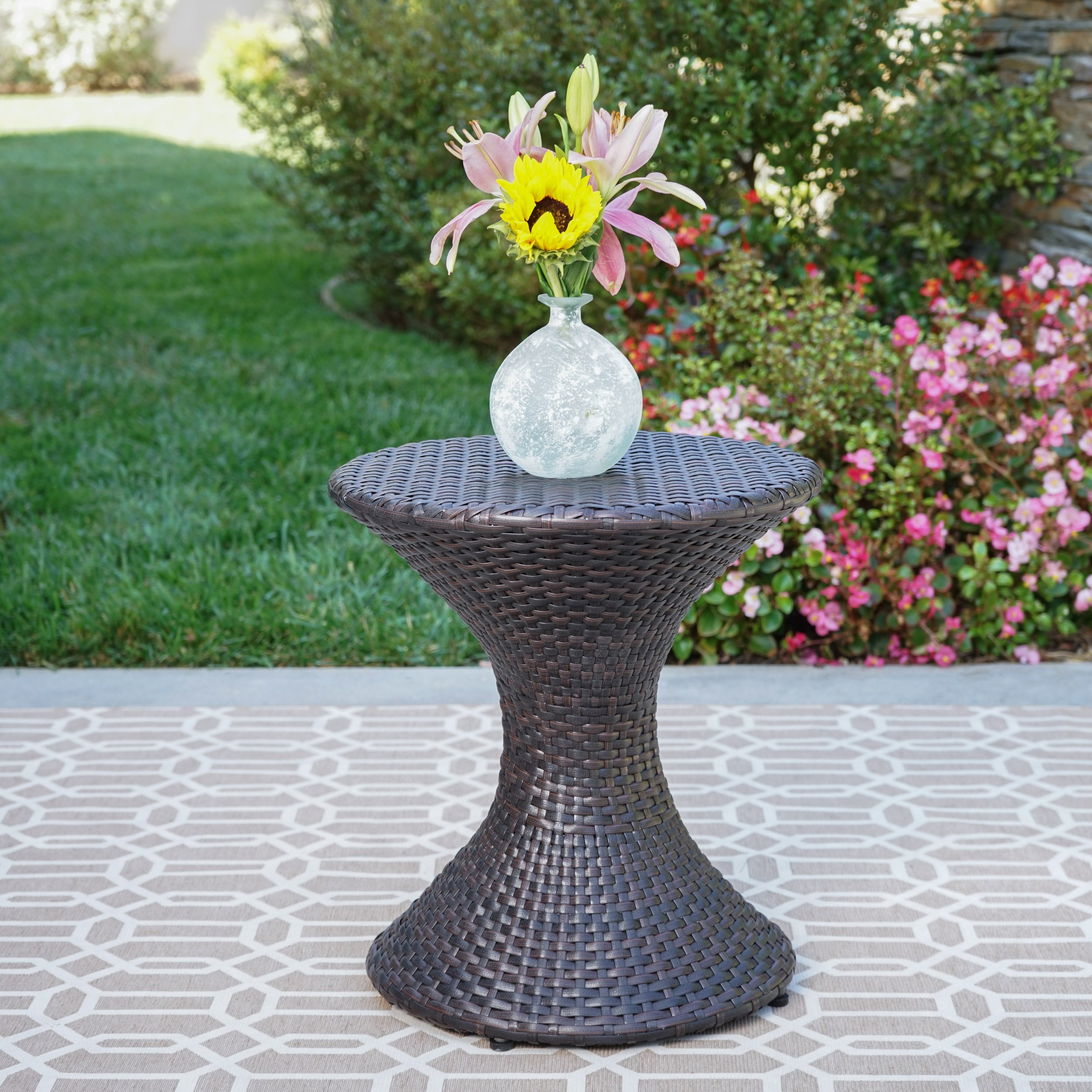 Christopher Knight Home Franklin Outdoor Wicker Hourglass Side Table - Multibrown Patio Furniture for Garden, Poolside & Balcony Decor