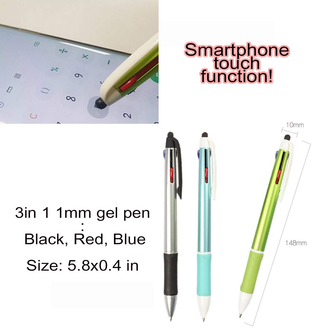 FEELLUCK Trident 3-in-1 Stylus Pen - 1.0mm Ballpoint & Gel Ink Pen with Touchscreen Tip (12-Pack, Grey) - Compatible with iPad, iPhone, Tablet - Perfect for Note-Taking, Drawing & Digital Signatures - Made in Korea