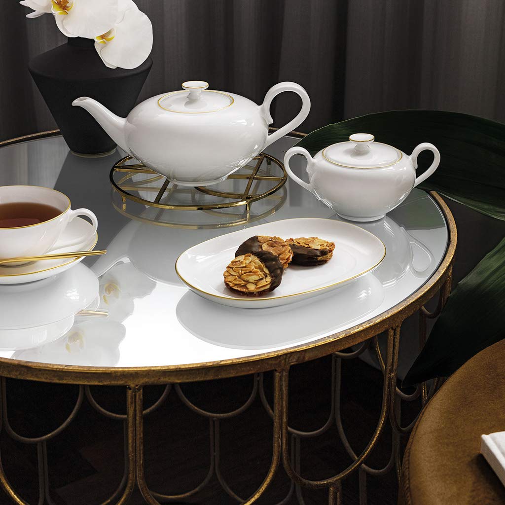 Villeroy & Boch Signature Anmut Gold Sugar Bowl - 350ml White & Gold Porcelain - Elegant Tea & Coffee Accessory for Home Dining & Entertaining