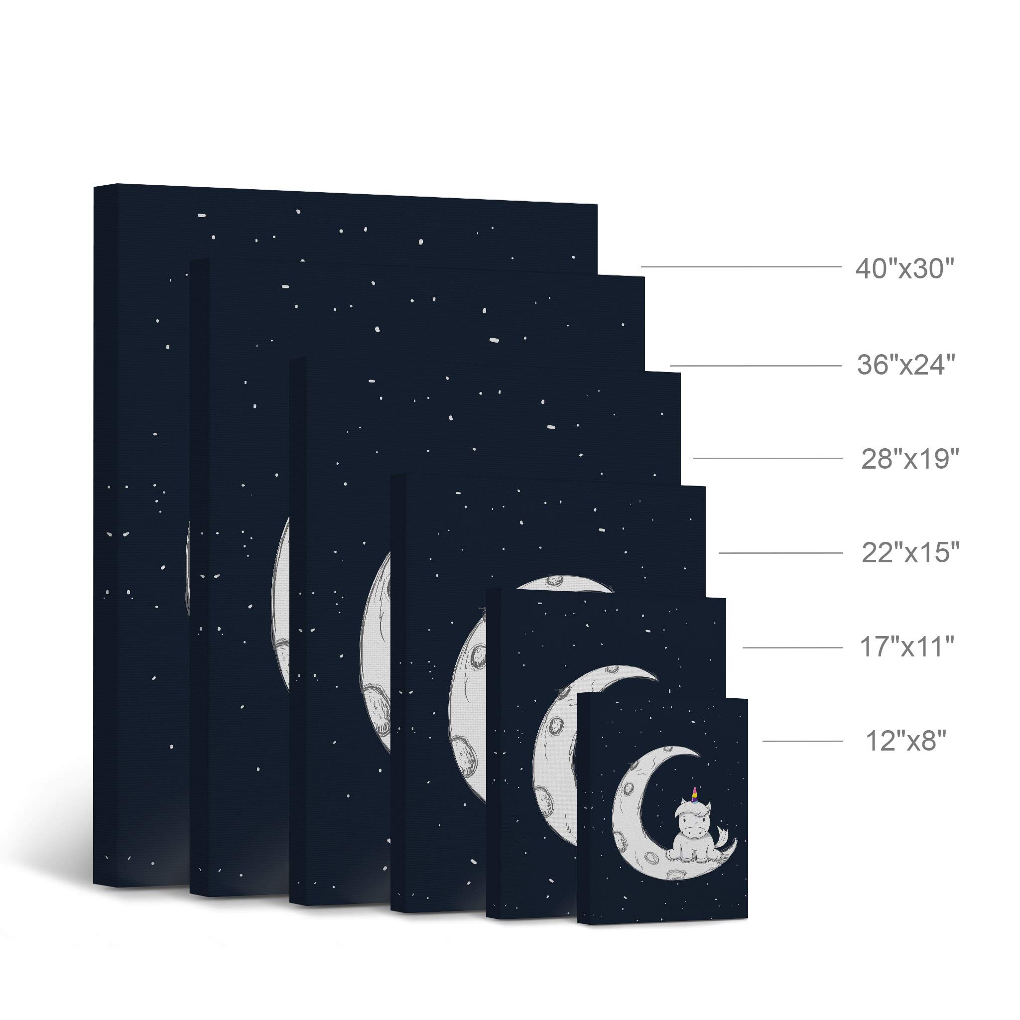 Cute Unicorn Wall Art Canvas Print - Moon, Sky & Stars Design for Kids Room, Nursery & Baby Room Decor - Ready to Hang Made in USA (22x15 Inches) - Perfect Gift for Unicorn Lovers & Fantasy Themed Bedrooms