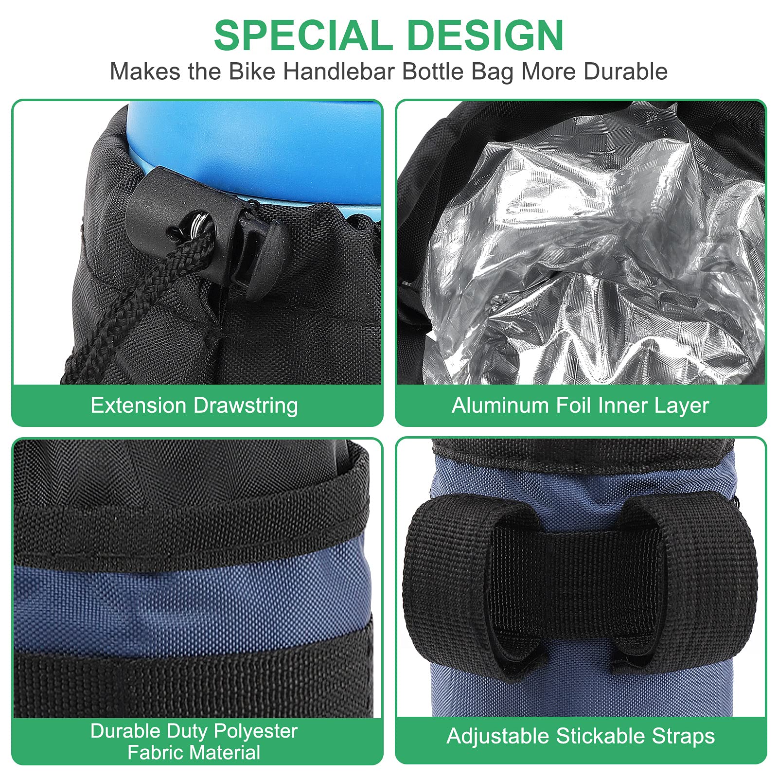 Accmor Insulated Bike Water Bottle Holder - Keeps Drinks Cold or Hot for 12 Hours, Universal Bike Cup Cage for Kids, Mountain, Cruiser & Road Bicycles (Blue) - Perfect for Cycling, Commuting & Outdoor Adventures