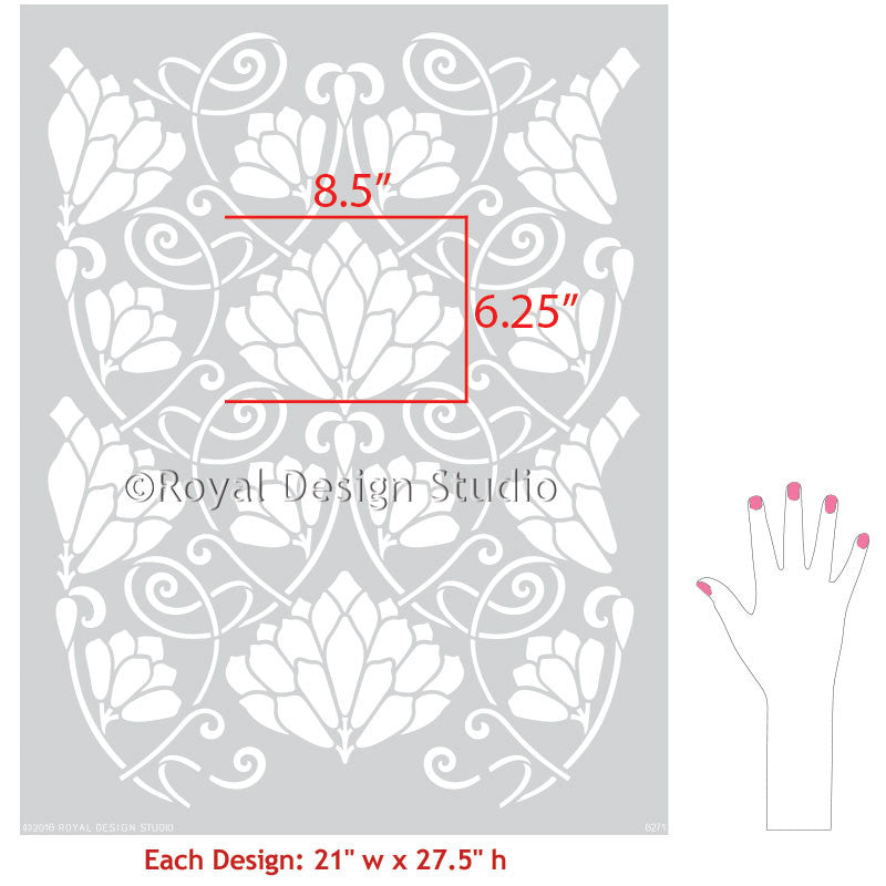 Lotus Paradise Floral Wall Stencil - Reusable DIY Painting Template for Home Decor, Nursery, Bedroom & Living Room Wall Art Projects