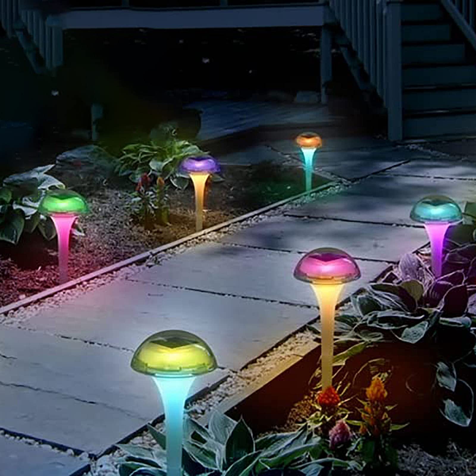Pearlstar Solar Powered Outdoor Mushroom Garden Lights - Waterproof LED Pathway Lighting for Lawn, Patio, Yard, Walkway & Driveway - 6 Pack with White & Color Changing Modes - Perfect for Landscape Decoration, Evening Ambience & Safe Nighttime Illumination