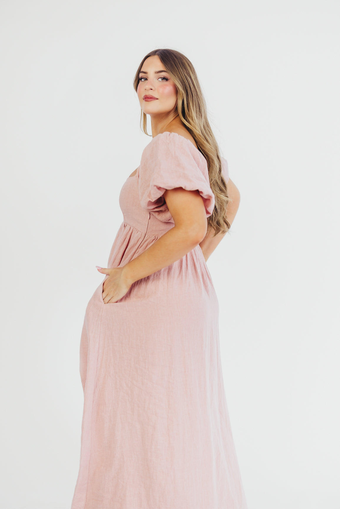 Candace Maxi Dress in Sweet Blush - 100% Linen Bump Friendly Maternity Dress for Women | Perfect for Summer, Beach, and Casual Wear