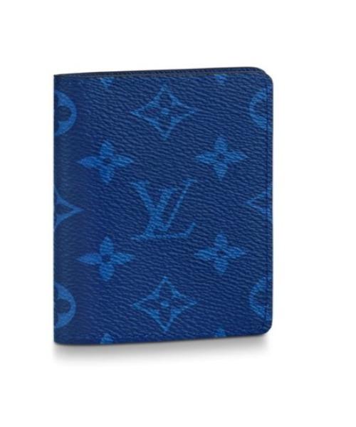 LV Taiga Monogram Cobalt Pocket Organizer - Slim Leather Card Holder for Men | Perfect for Business Cards, Credit Cards & ID | Office, Travel & Everyday Use