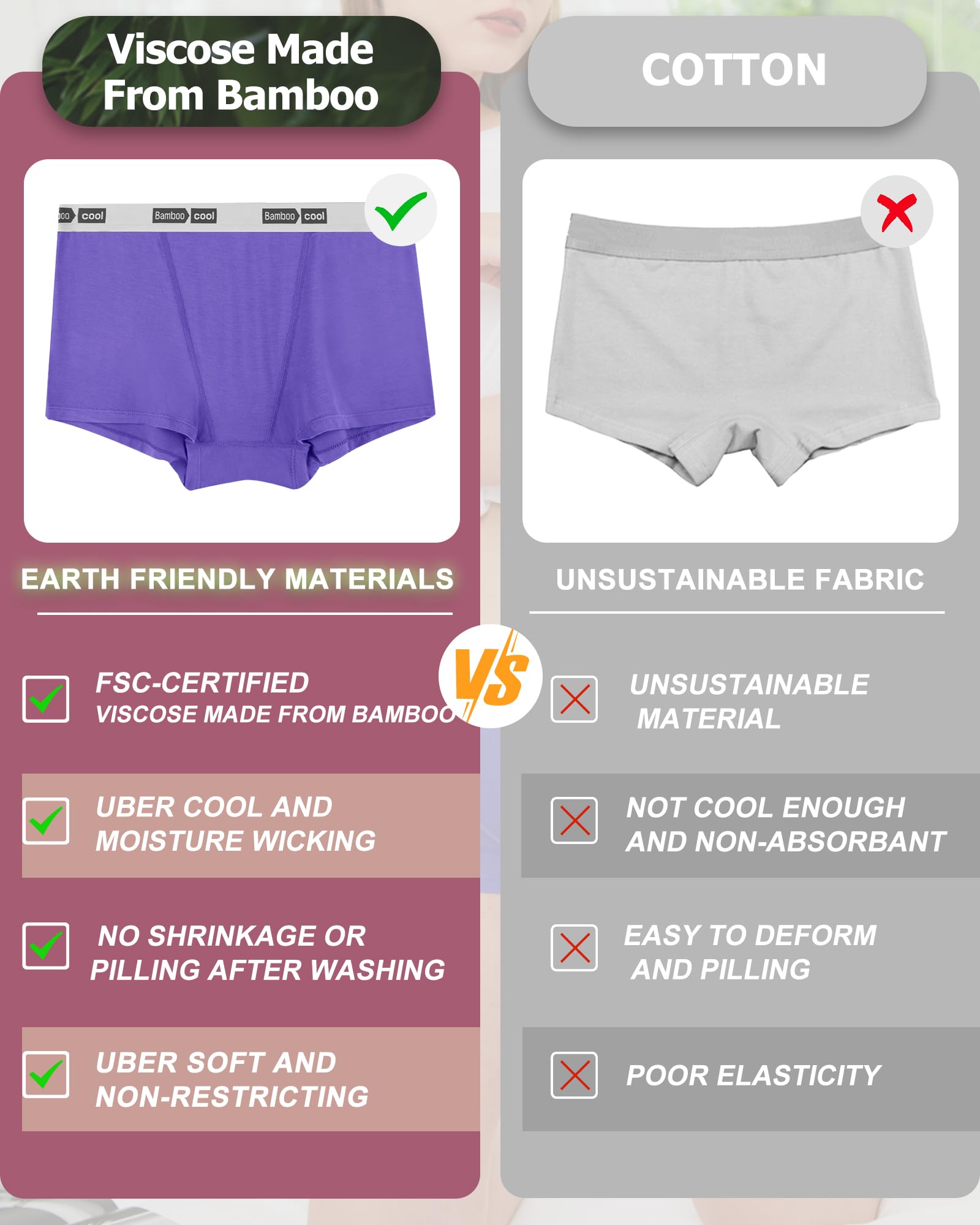 BAMBOO COOL Women's Bamboo Boxer Briefs - Soft Stretch Breathable Underwear | Comfortable Boy Short Panties for Everyday Wear & Yoga