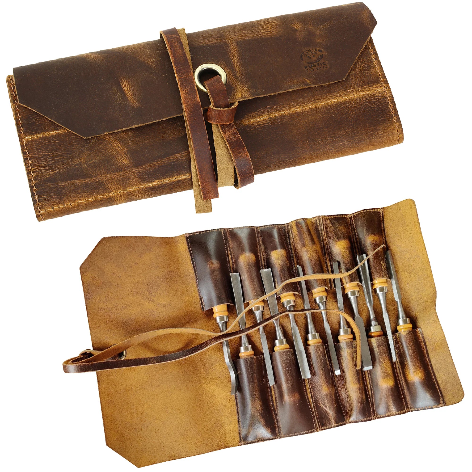 Premium Full Grain Leather Tool Roll Up Pouch - Handcrafted 12-Slot Organizer for Wrenches, Screwdrivers & DIY Tools | Perfect for Mechanics, Carpenters & Home Workshops