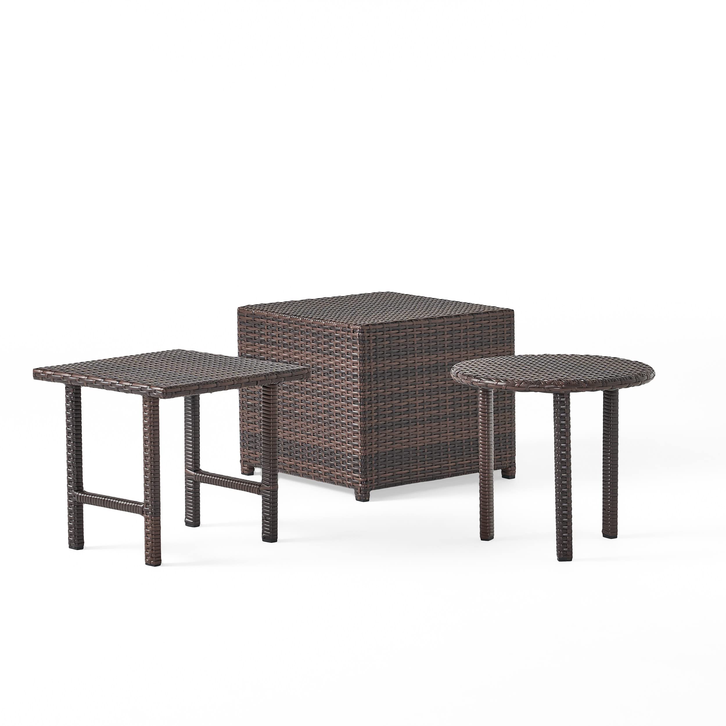 Christopher Knight Home Palmilla Wicker Coffee Table Set - 3-Piece Multibrown Rattan Side Tables for Living Room, Patio & Outdoor Decor