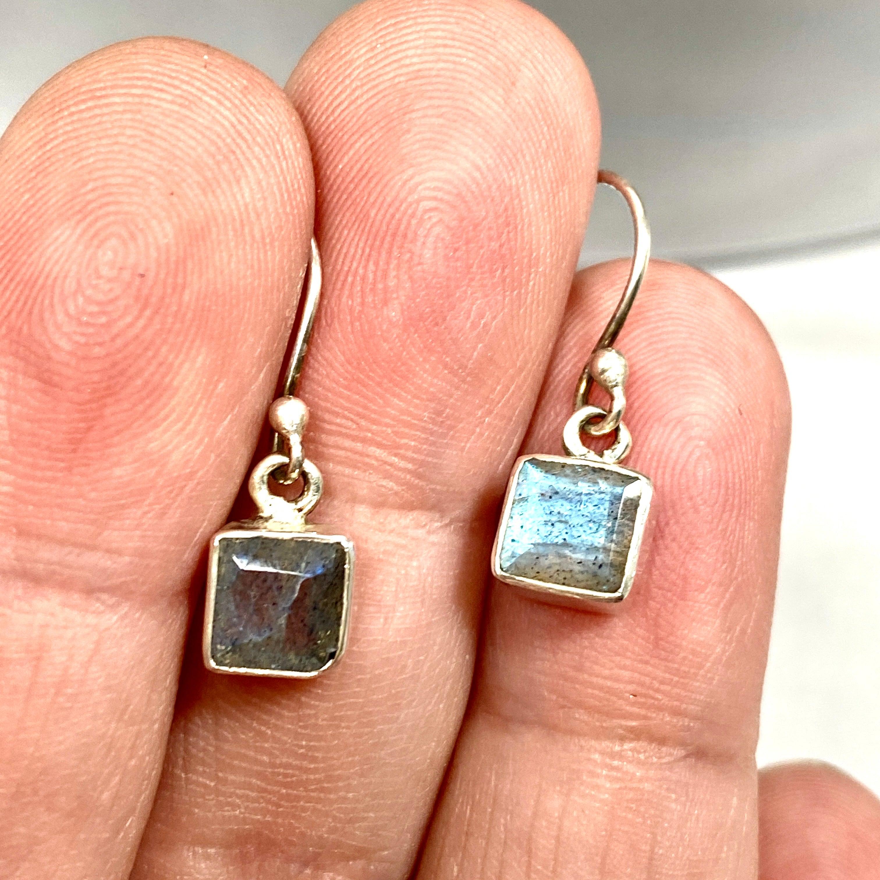 Labradorite Petite Square Faceted Earrings R2363 LBS - Elegant Crystal Stud Earrings for Women, Perfect for Everyday Wear, Office & Special Occasions