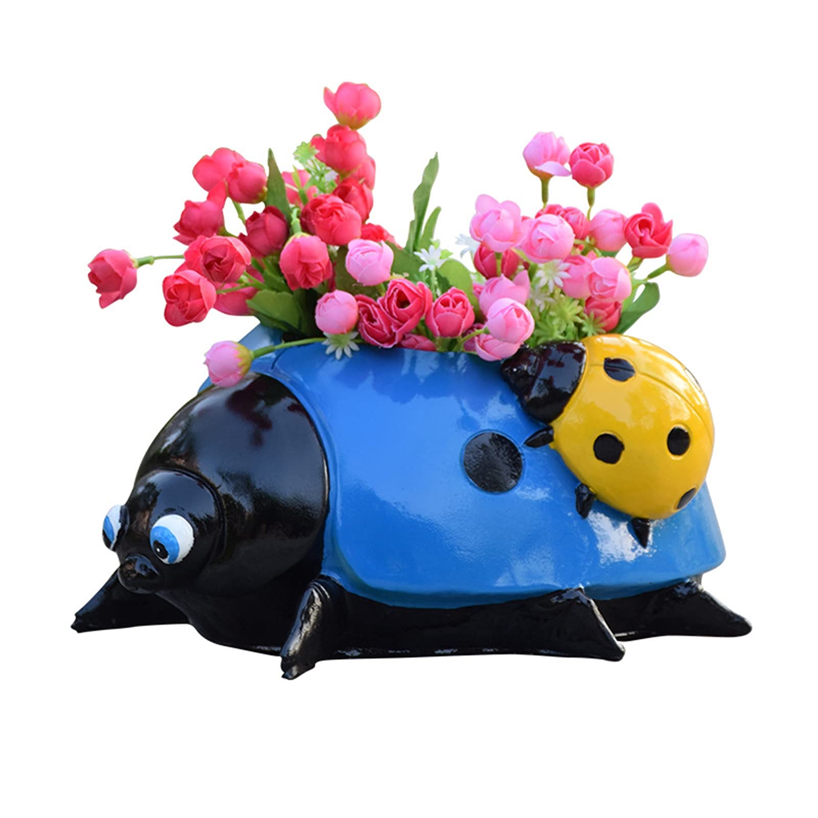 Whimsical Ladybug Flower Pot - 6x4x2 Inch Blue Resin Garden Decor for Plants, Outdoor Lawn & Yard - Cute Summer Garden Sketches Simulation Animal Ornament - Perfect for Patio, Flower Beds & Home Decor