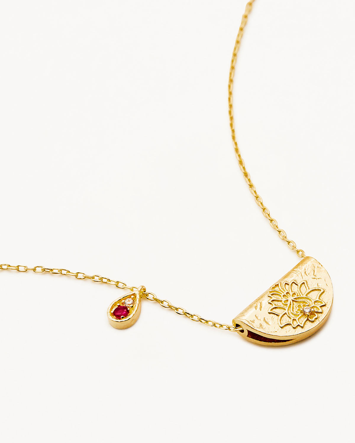 18K Gold Vermeil Lotus Birthstone Necklace for July - Ruby Gemstone Jewelry for Women, Elegant Gift for Birthday, Anniversary & Special Occasions
