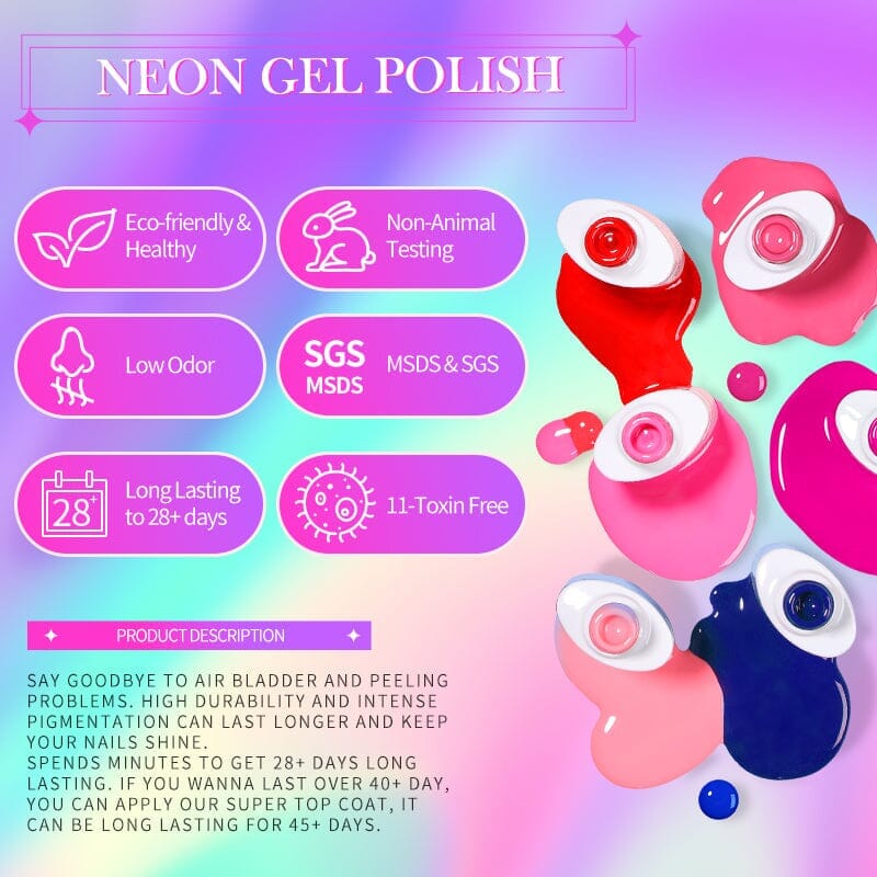 12 Colors Neon Gel Polish Set - 10ml UV LED Nail Polish Kit for Long-Lasting Manicure & Pedicure - Perfect for Nail Salons, DIY Nail Art at Home, and Party Glow Looks