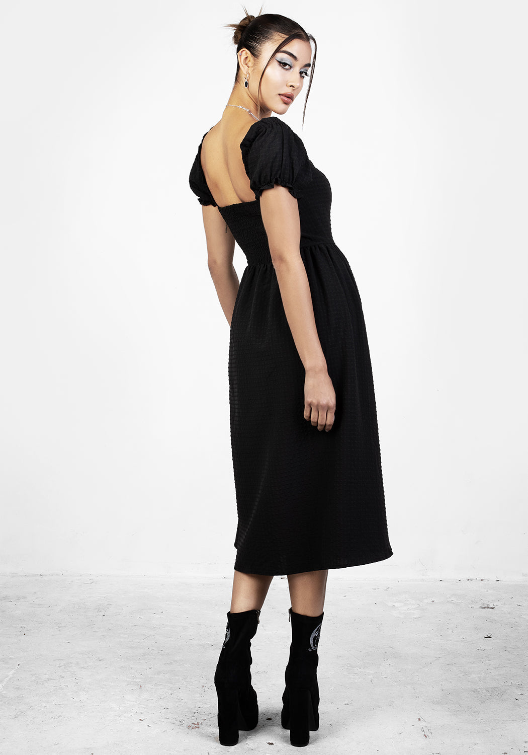 Stylish Mortem Midi Dress with Puff Sleeves - Elegant Floral Print Women's Party Dress for Evening Events & Date Nights