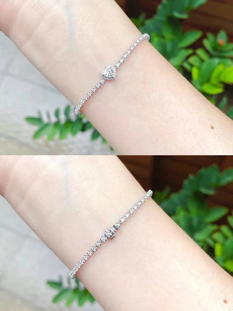 18K White Gold Heart Bracelet with Real Natural Diamonds - Romantic Engagement Jewelry for Women - Perfect for Parties, Anniversaries & Special Occasions