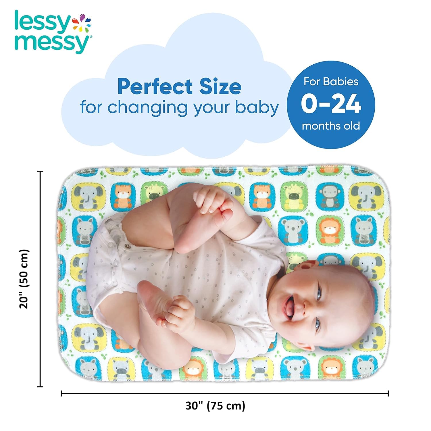 Waterproof Extra Large Diaper Changing Mat - Portable Baby Changing Pad Safe for Washer & Dryer - Soft Animal Print Design for Nursery, Travel & On-the-Go Diaper Changes
