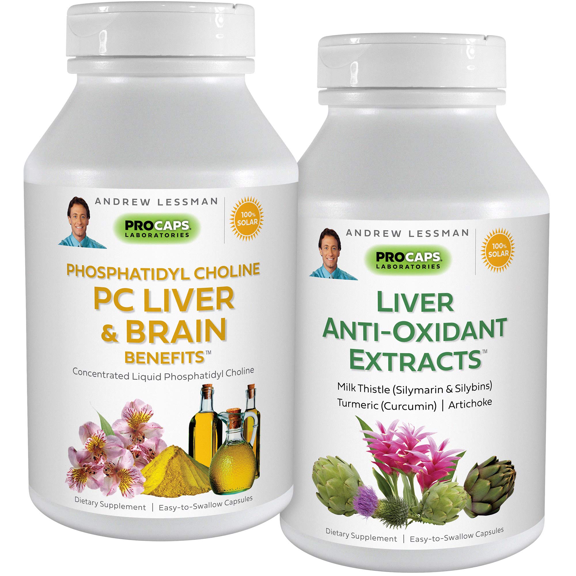 ANDREW LESSMAN PC Liver and Brain Benefits + Liver Anti-Oxidant Extracts Kit: 600 Capsules - Phosphatidyl Choline, Milk Thistle, Artichoke & Curcumin Supplement for Liver Detox & Cognitive Support | Daily Wellness, Detox Cleanse & Brain Health Booster