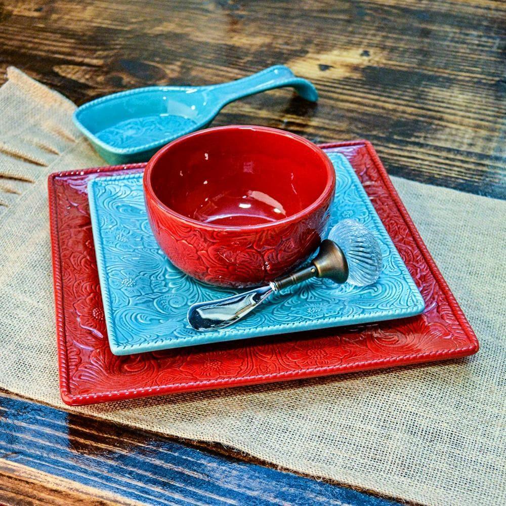 Turquoise Embossed Ceramic Dinnerware Set - 16-Piece Elegant Tableware for Formal Dining & Special Occasions | Perfect for Weddings, Dinner Parties & Home Decor