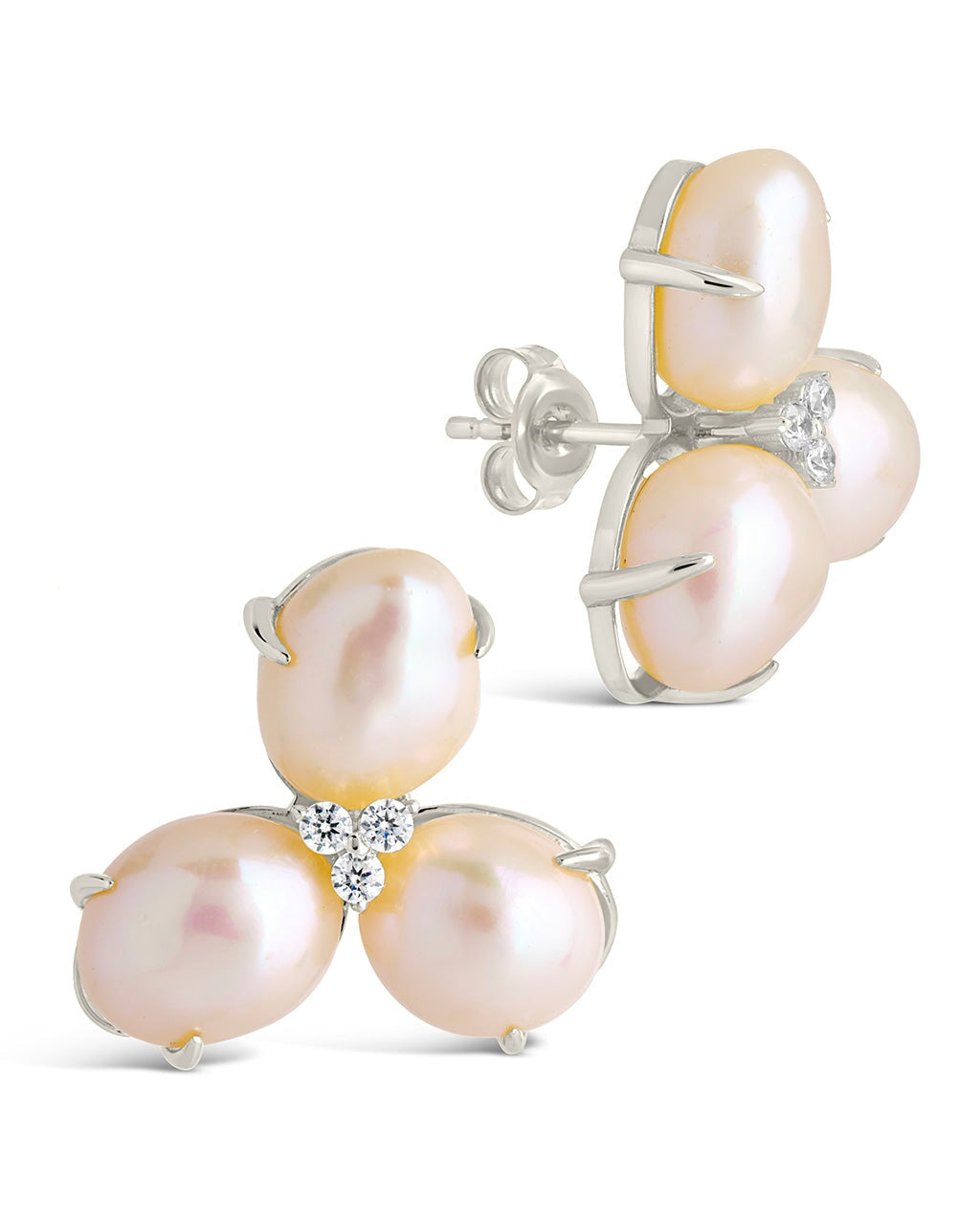 Olive CZ Triple Pearl Stud Earrings - Elegant Cubic Zirconia & Pearl Jewelry for Women | Perfect for Weddings, Parties & Everyday Wear