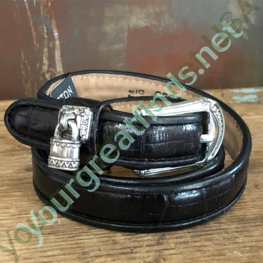 Vintage Brighton Black Leather Belt with Cute Little Lock - Stylish Adjustable Waist Belt for Women | Perfect for Jeans, Dresses & Casual Outfits