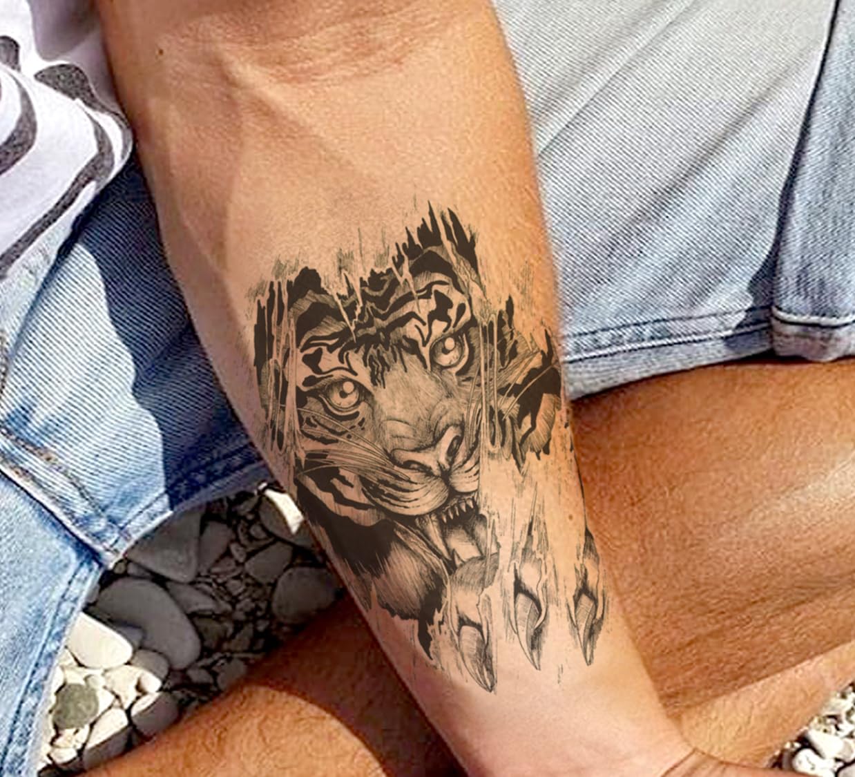 Waterproof Temporary Tattoo Stickers for Men & Women - 3D Realistic Flower, Butterfly, Star, Angel, Wolf Designs with Armband Words (21X15cm) | Perfect for Parties, Halloween, Cosplay & Body Art