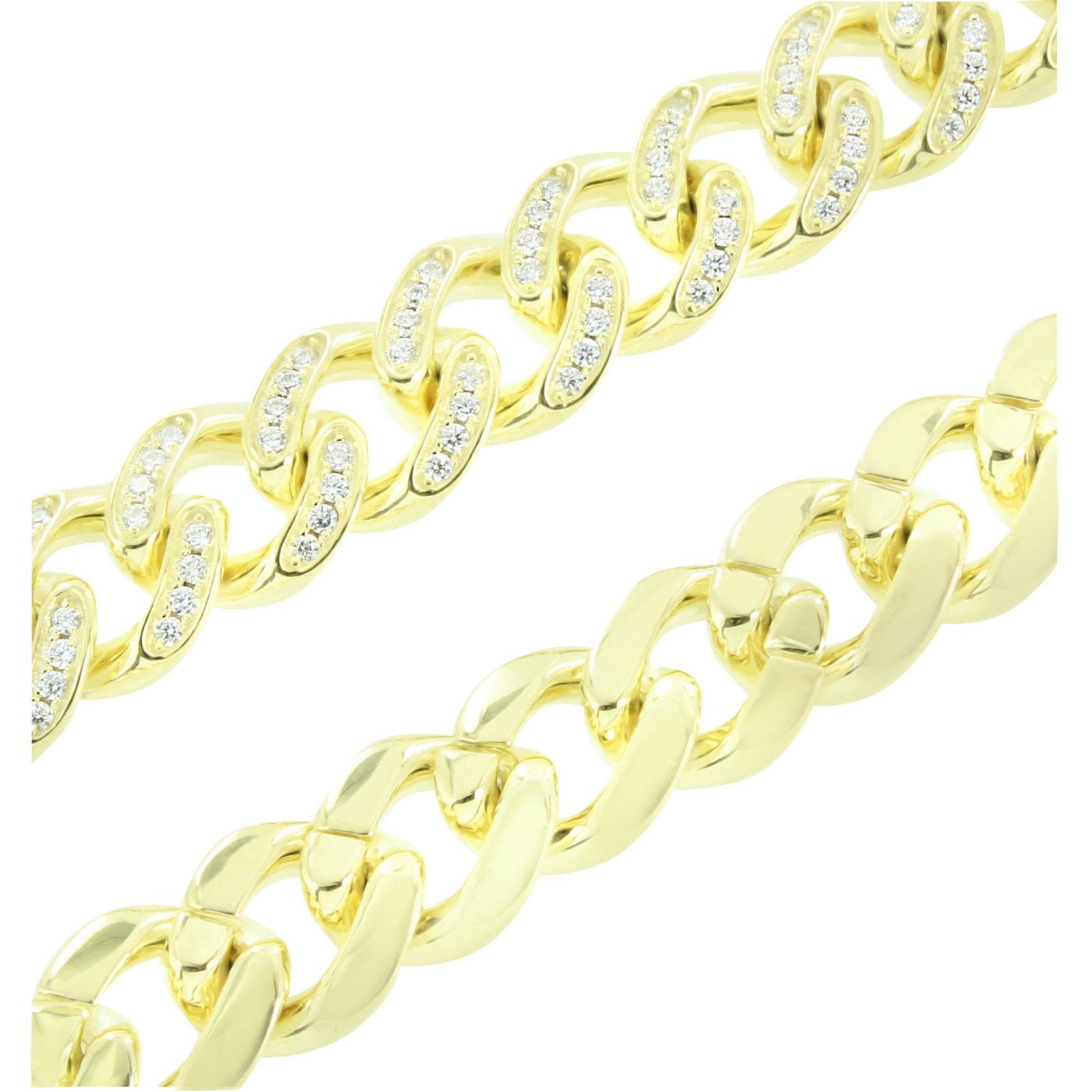 Miami Cuban Link Chain Necklace for Men - 925 Sterling Silver with Gold Finish & Simulated Diamonds | Perfect for Hip Hop Jewelry, Gifts, and Everyday Wear