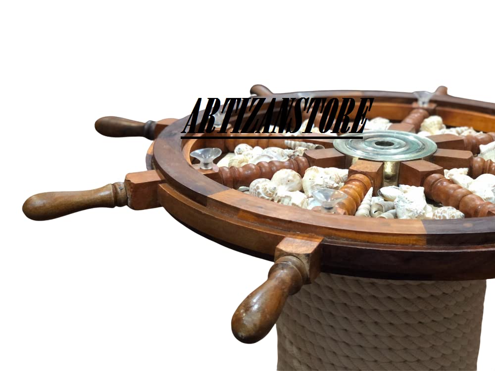 ARTIZANSTORE 24 Inch Nautical Wooden Ship Wheel Coffee Table - Rustic Coastal Home Decor for Living Room, Beach House & Office